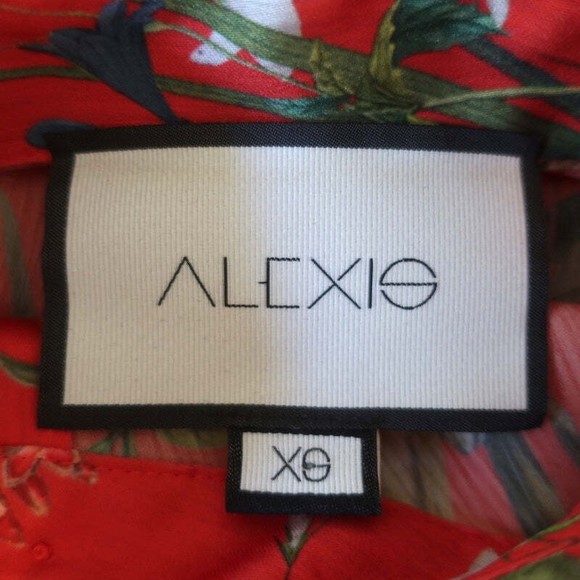 Alexis Mini Dress Rianna Red Floral Print Smocked Satin Size Extra Small - Picture 6 of 7